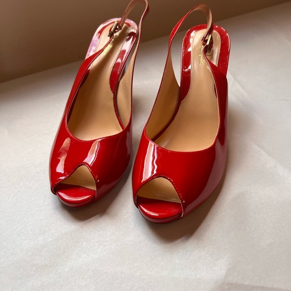 Cole Haan Red Patent Peep Toe Heels - Picture 1 of 10